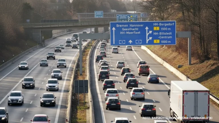 Vollsperrung der A1 in Hamburg wegen liegengebliebenem Schwertransport